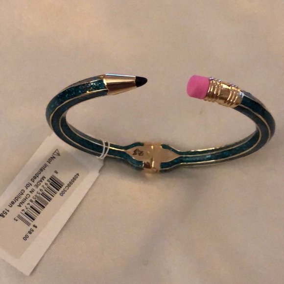 Betsey Johnson Gold Tone & Blue Glitter Enamel Hinged Curved Pencil Bangle NWT - Picture 1 of 12